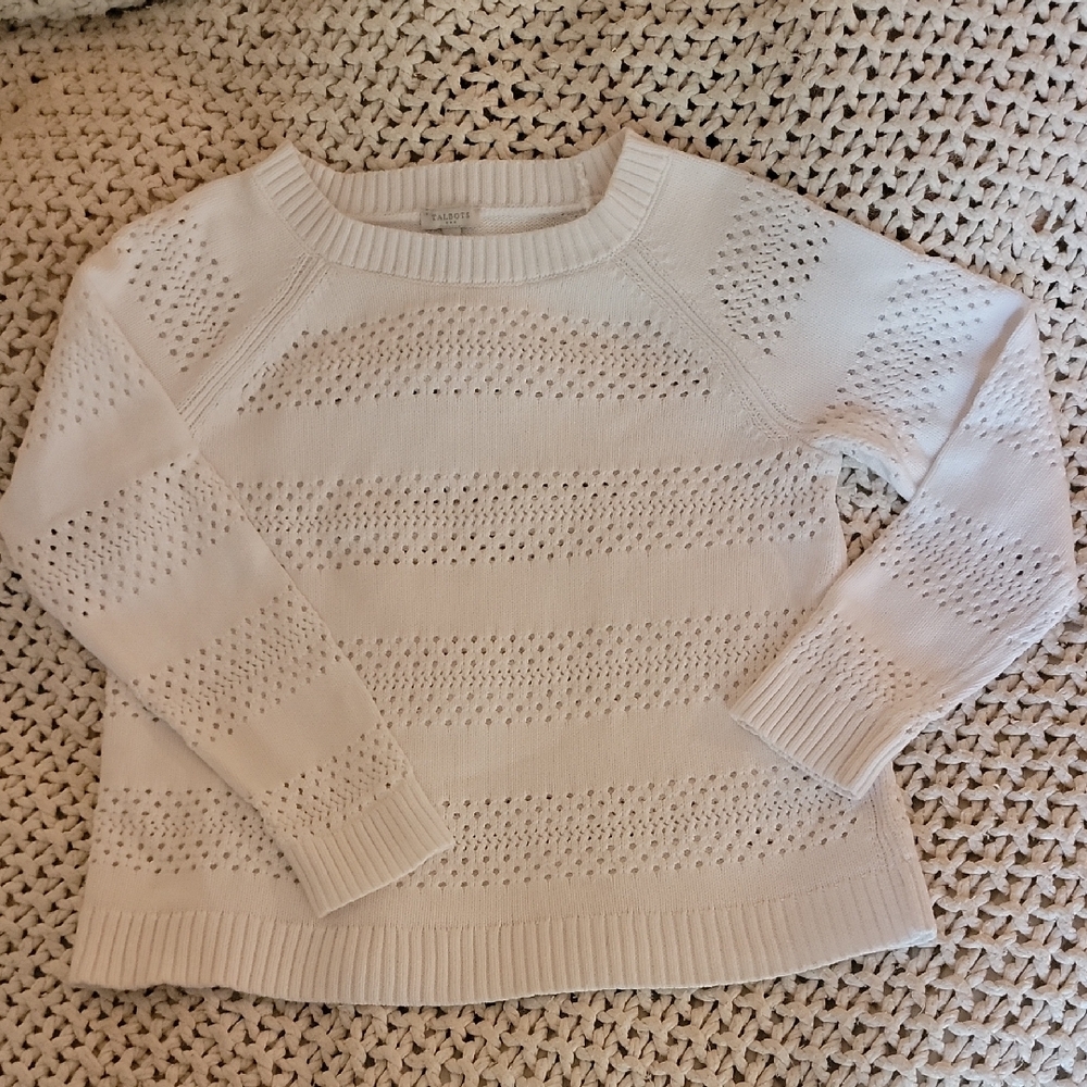 Talbots Classic White Crew Neck Sweater, Medium